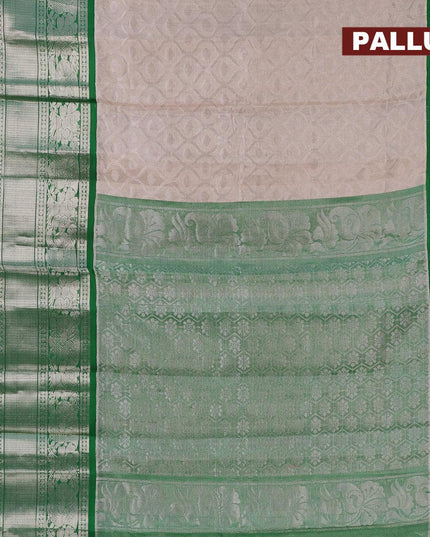 Kuppadam tissue silk cotton saree grey and dark green with allover silver zari woven brocade weaves and long annam & floral silver zari woven border - {{ collection.title }} by Prashanti Sarees