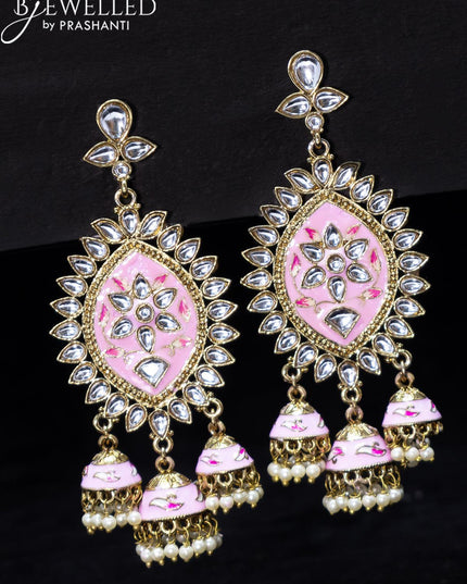 Light weight baby pink minakari jhumka with kundan stones - {{ collection.title }} by Prashanti Sarees