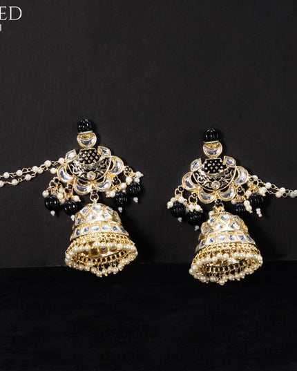 Light weight black jhumkas with kundan stones and pearl maatal - {{ collection.title }} by Prashanti Sarees