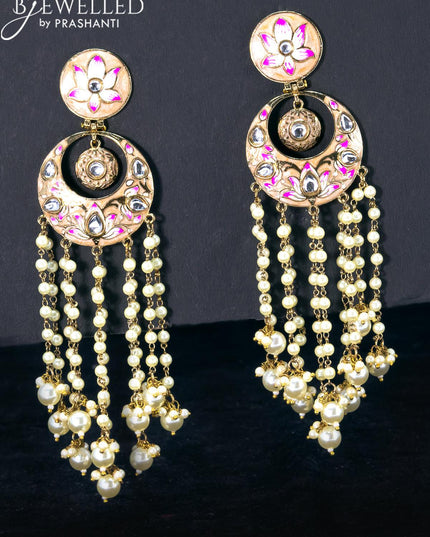 Light weight chandbali beige minakari earrings with pearl hangings - {{ collection.title }} by Prashanti Sarees