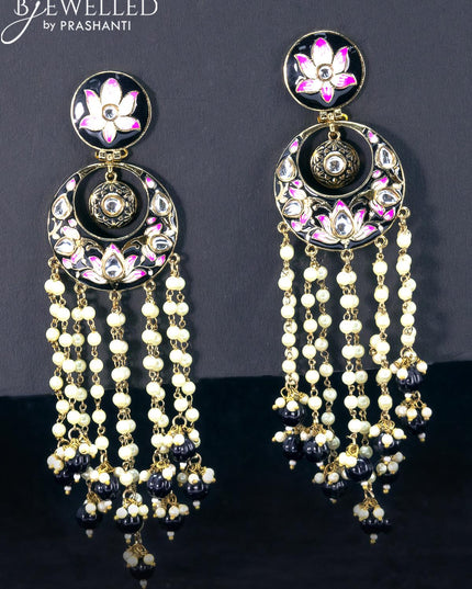 Light weight chandbali black minakari earrings with pearl and beads hangings - {{ collection.title }} by Prashanti Sarees