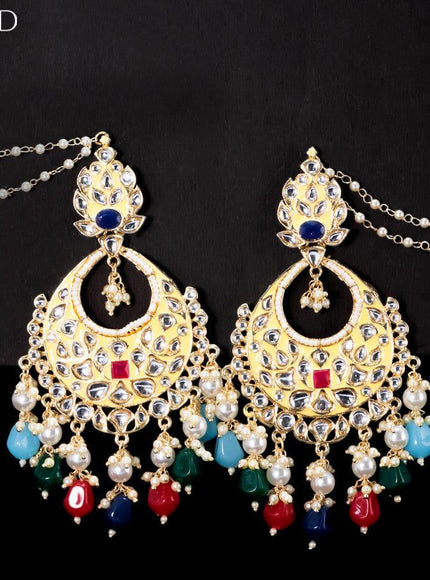 Light weight chandbali cream minakari earrings with multicolour beads - {{ collection.title }} by Prashanti Sarees
