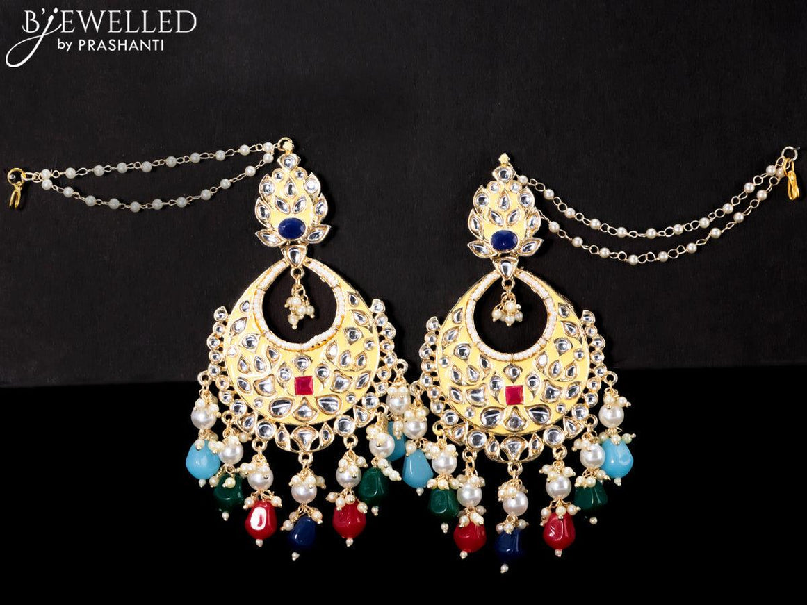 Light weight chandbali cream minakari earrings with multicolour beads - {{ collection.title }} by Prashanti Sarees