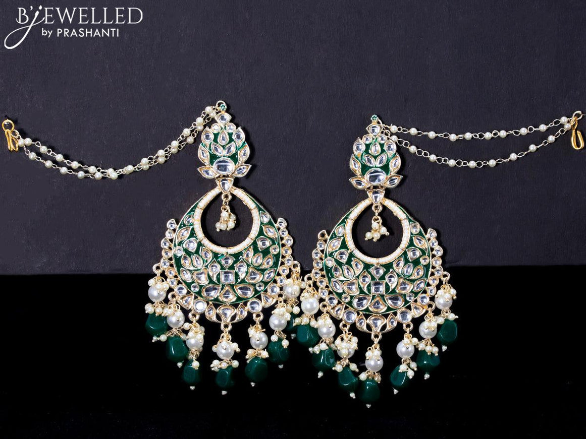 Light weight chandbali green minakari earrings with pearl maatal - {{ collection.title }} by Prashanti Sarees