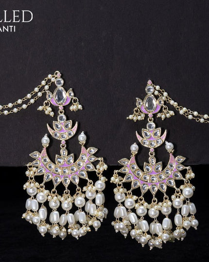 Light weight chandbali lavender minakari earrings with pearl maatal - {{ collection.title }} by Prashanti Sarees