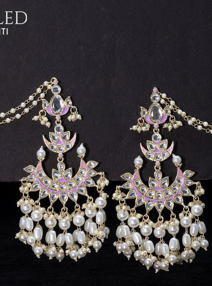 Light weight chandbali lavender minakari earrings with pearl maatal - {{ collection.title }} by Prashanti Sarees