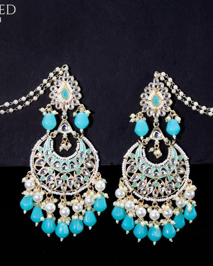 Light weight chandbali light blue minakari earrings with pearl maatal - {{ collection.title }} by Prashanti Sarees
