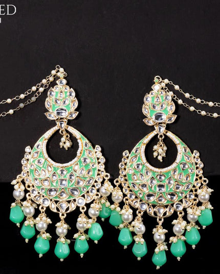 Light weight chandbali mint green minakari earrings with pearl maatal - {{ collection.title }} by Prashanti Sarees