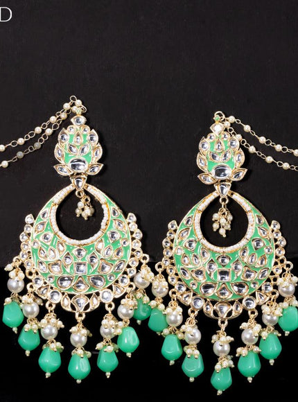 Light weight chandbali mint green minakari earrings with pearl maatal - {{ collection.title }} by Prashanti Sarees