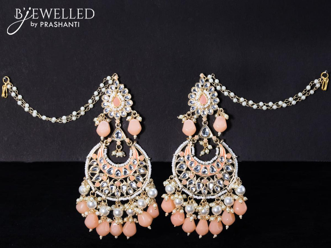 Light weight chandbali peach minakari earrings with pearl maatal - {{ collection.title }} by Prashanti Sarees