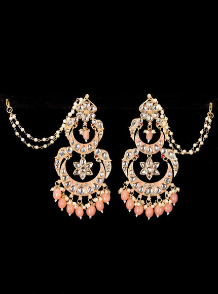 Light weight chandbali peach minakari earrings with pearl maatal - {{ collection.title }} by Prashanti Sarees