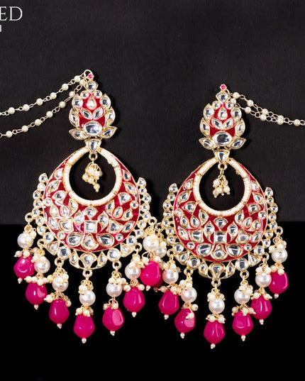 Light weight chandbali pink minakari earrings with pearl maatal - {{ collection.title }} by Prashanti Sarees