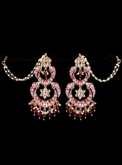 Light weight chandbali pink minakari earrings with pearl maatal - {{ collection.title }} by Prashanti Sarees