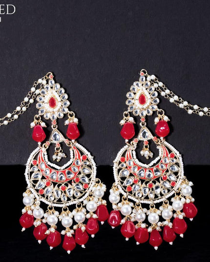 Light weight chandbali red minakari earrings with pearl maatal - {{ collection.title }} by Prashanti Sarees