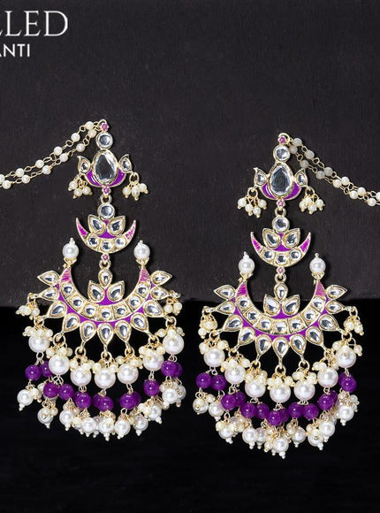 Light weight chandbali violet minakari earrings with pearl maatal - {{ collection.title }} by Prashanti Sarees