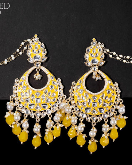 Light weight chandbali yellow minakari earrings with pearl maatal - {{ collection.title }} by Prashanti Sarees