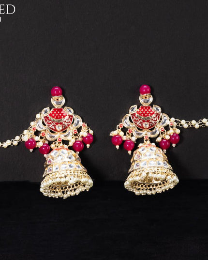 Light weight dark pink jhumkas with kundan stones and pearl maatal - {{ collection.title }} by Prashanti Sarees