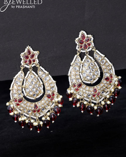 Light weight earrings maroon and kundan stone with beads hangings - {{ collection.title }} by Prashanti Sarees