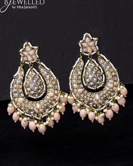 Light weight earrings peach and kundan stone with beads hangings - {{ collection.title }} by Prashanti Sarees