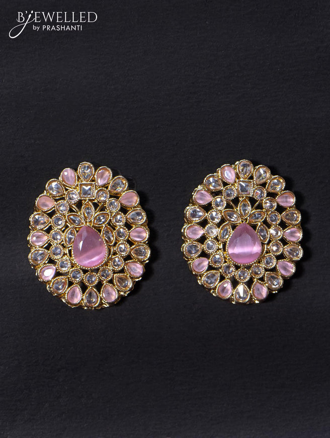 Light weight earrings with cz and baby pink stone - {{ collection.title }} by Prashanti Sarees