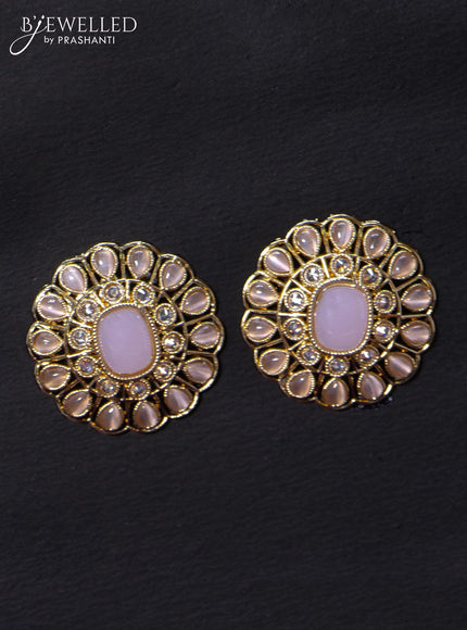 Light weight earrings with cz and baby pink stone - {{ collection.title }} by Prashanti Sarees