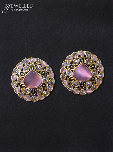 Light weight earrings with cz and baby pink stone - {{ collection.title }} by Prashanti Sarees