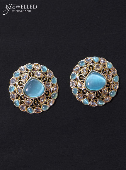 Light weight earrings with cz and light blue stone - {{ collection.title }} by Prashanti Sarees