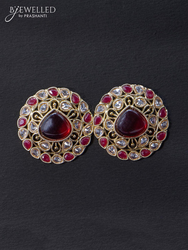 Light weight earrings with cz and maroon stone - {{ collection.title }} by Prashanti Sarees