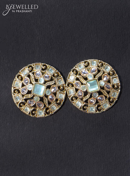 Light weight earrings with cz and mint green stone - {{ collection.title }} by Prashanti Sarees