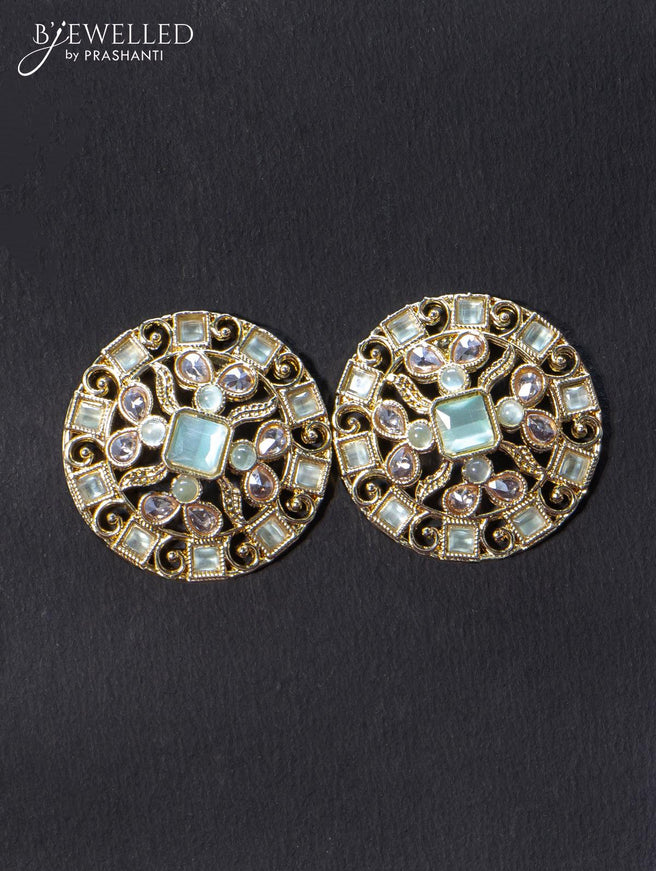 Light weight earrings with cz and mint green stone - {{ collection.title }} by Prashanti Sarees