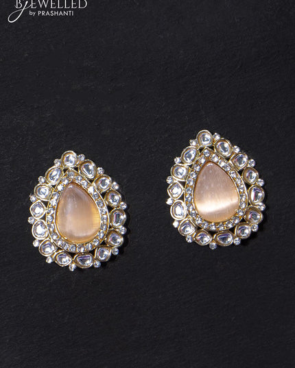 Light weight earrings with cz and peach stone - {{ collection.title }} by Prashanti Sarees