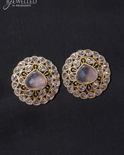 Light weight earrings with cz and peach stone - {{ collection.title }} by Prashanti Sarees