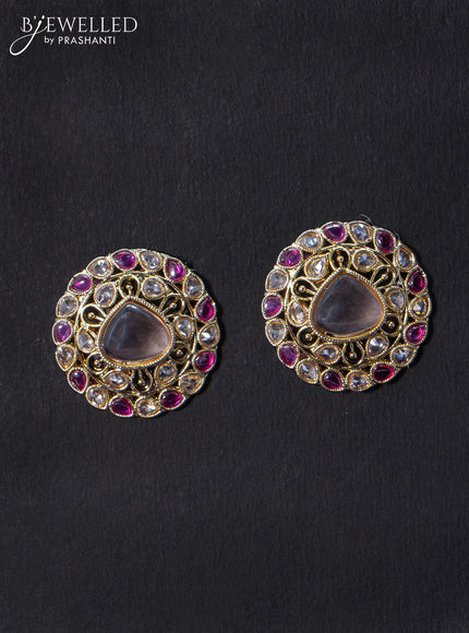 Light weight earrings with cz and pink stone - {{ collection.title }} by Prashanti Sarees