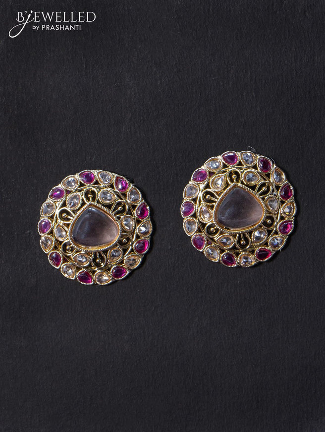 Light weight earrings with cz and pink stone - {{ collection.title }} by Prashanti Sarees