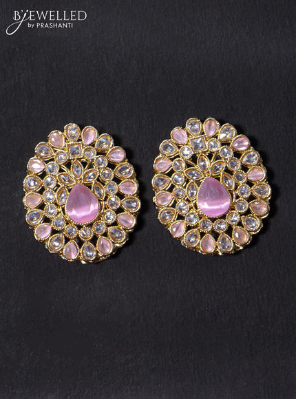 Light weight earrings with cz and pink stone - {{ collection.title }} by Prashanti Sarees