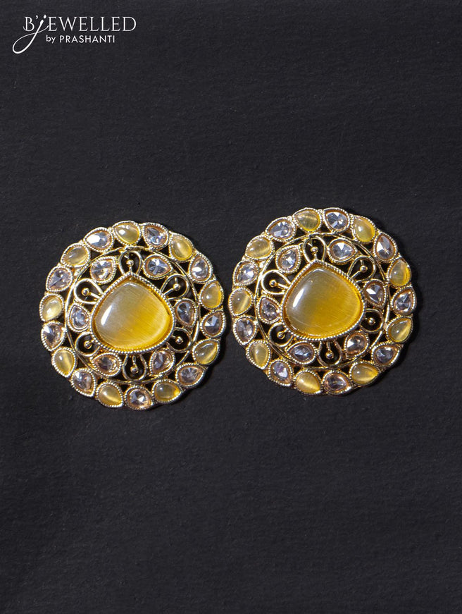 Light weight earrings with cz and yellow stone - {{ collection.title }} by Prashanti Sarees