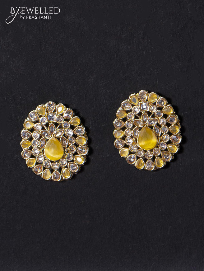 Light weight earrings with cz and yellow stone - {{ collection.title }} by Prashanti Sarees