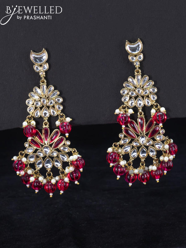 Light weight earrings with kundan stone and pink beads hangings - {{ collection.title }} by Prashanti Sarees