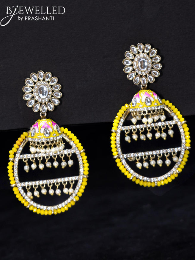 Light weight earrings with kundan stone and yellow crystal beads - {{ collection.title }} by Prashanti Sarees