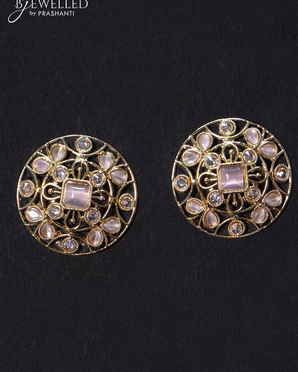 Light weight floral design earrings with cz and baby pink stone - {{ collection.title }} by Prashanti Sarees