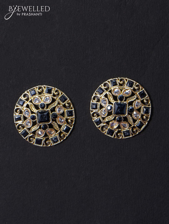Light weight floral design earrings with cz and black stone - {{ collection.title }} by Prashanti Sarees