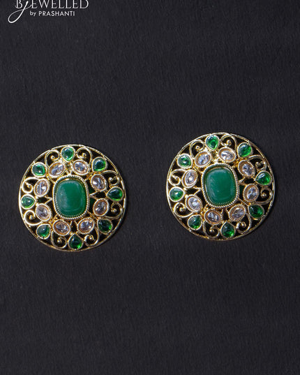 Light weight floral design earrings with cz and emerald stone - {{ collection.title }} by Prashanti Sarees