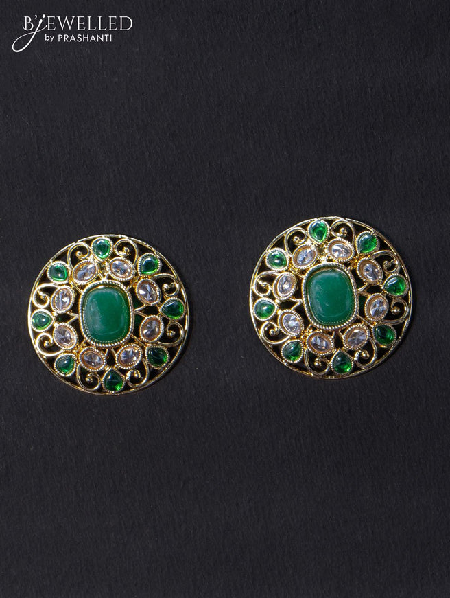 Light weight floral design earrings with cz and emerald stone - {{ collection.title }} by Prashanti Sarees