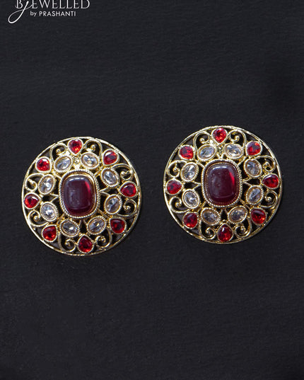 Light weight floral design earrings with cz and maroon stone - {{ collection.title }} by Prashanti Sarees