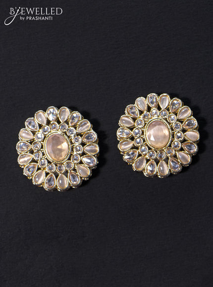 Light weight floral design earrings with cz and peach stone - {{ collection.title }} by Prashanti Sarees