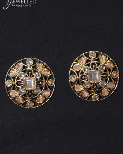 Light weight floral design earrings with cz and peach stone - {{ collection.title }} by Prashanti Sarees