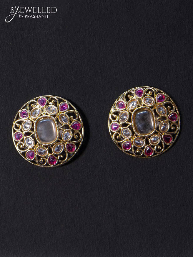 Light weight floral design earrings with cz and pink stone - {{ collection.title }} by Prashanti Sarees
