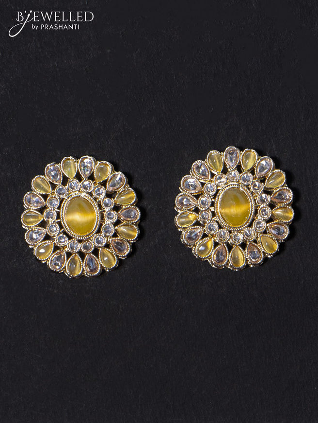 Light weight floral design earrings with cz and yellow stone - {{ collection.title }} by Prashanti Sarees