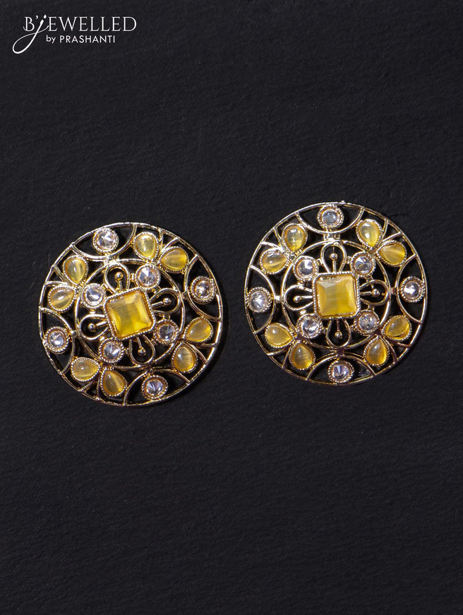 Light weight floral design earrings with cz and yellow stone - {{ collection.title }} by Prashanti Sarees