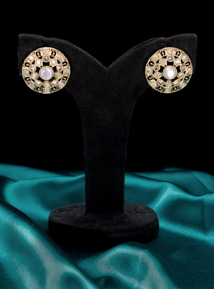 Light weight floral design earrings with peach and white stones - {{ collection.title }} by Prashanti Sarees